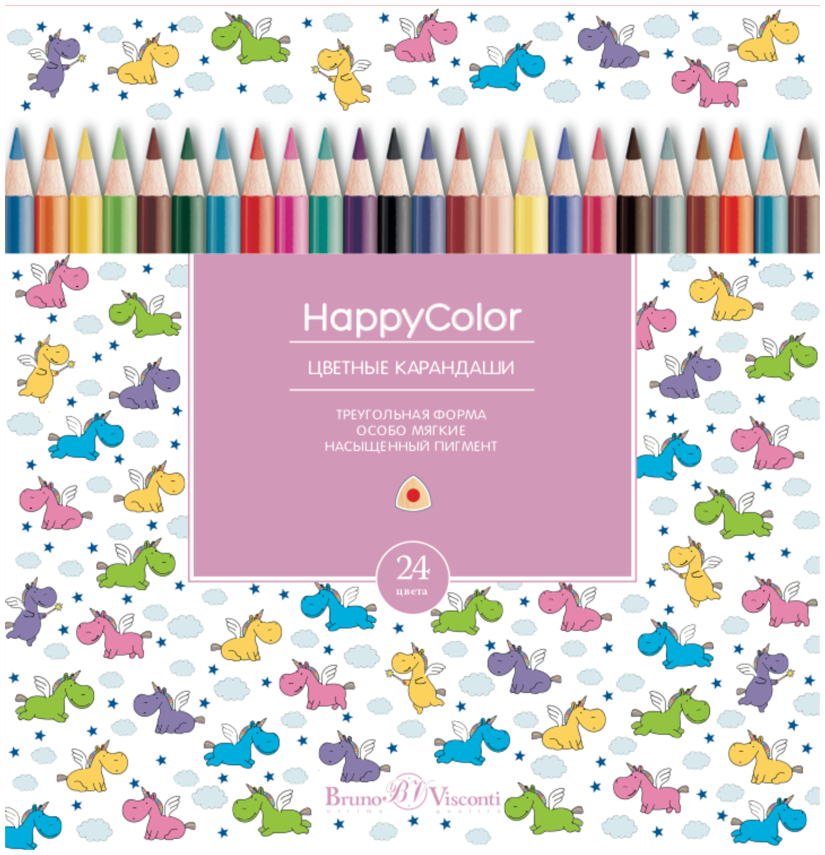 Карандаши BrunoVisconti, цветные, 24 цвета, HappyColor, Арт. 30-0053, упаковка в ассортименте