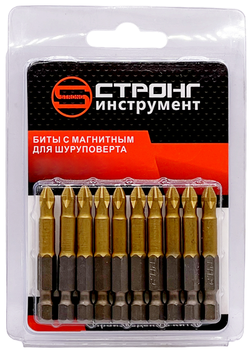 Бита для шуруповерта магнитная PH2*50мм TiN (10шт.) Econom Strong СТП-93100500