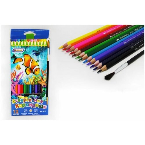 Набор цветных акварельных карандашей с кисточкой 12цв 632₽