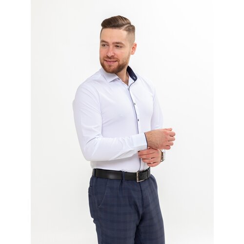 фото Рубашка белая с длинным рукавом вставка синяя дмв