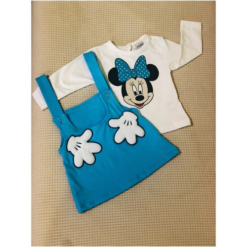 Компект для малышки, белая кофта и голубой сарафан, 6 мес., 68 см