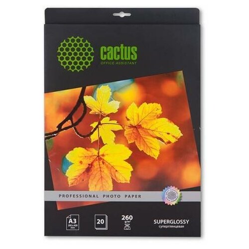 Фотобумага Cactus 20 листов A3 (29.7x42 см) Глянцевая 260 г/м2 CS-HGA326020