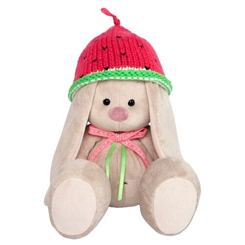 фото Мягкая игрушка Зайка Ми в вязаной шапке Арбузик 23 см