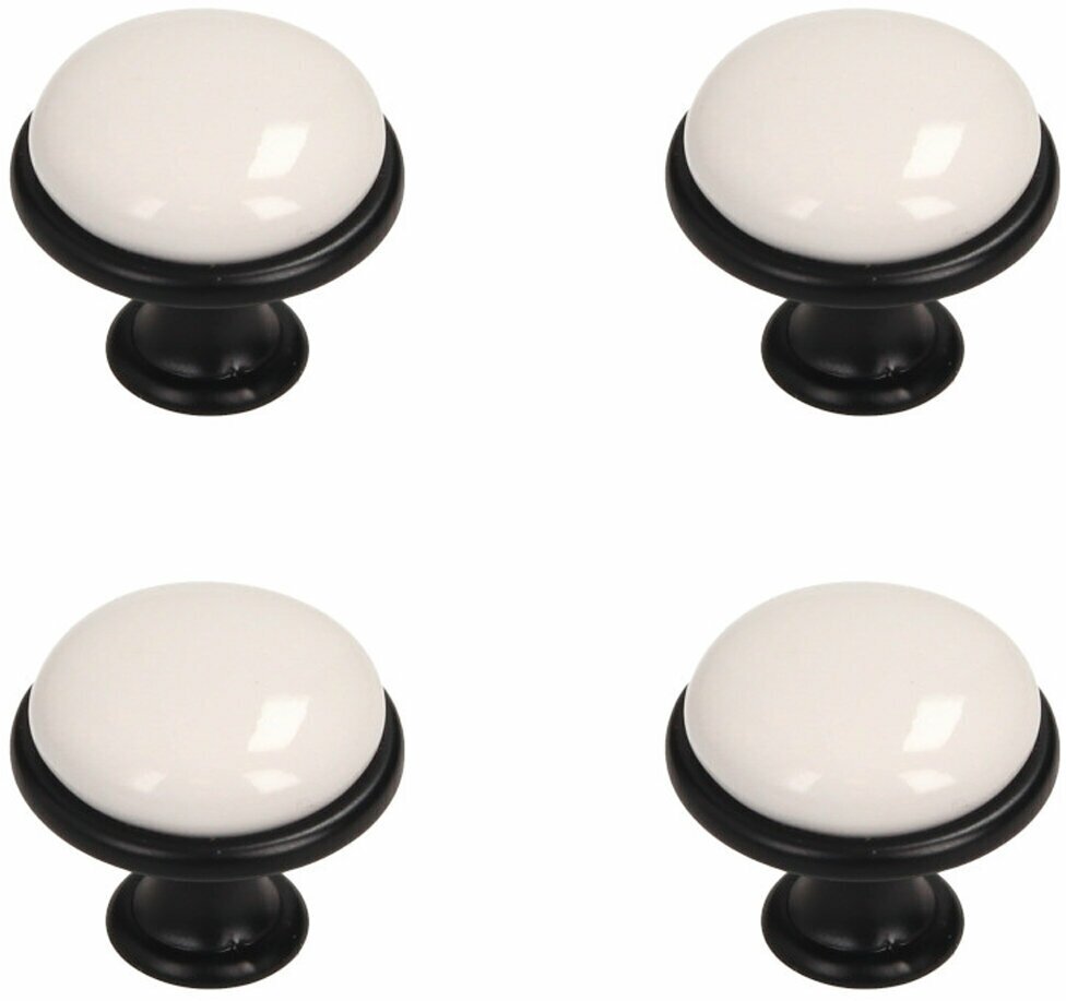 Ручка мебельная кнопка GAMET (Польша) черная + белый фарфор (комплект 4 шт.)
