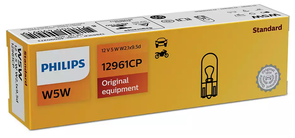 PHILIPS лампа сигнальная W5W 12V 5W ( 1 ШТ.) 12961CP