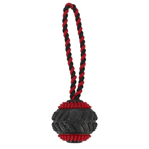 фото Мячик для собак beeztees шипованный на веревке (625816) черный/красный