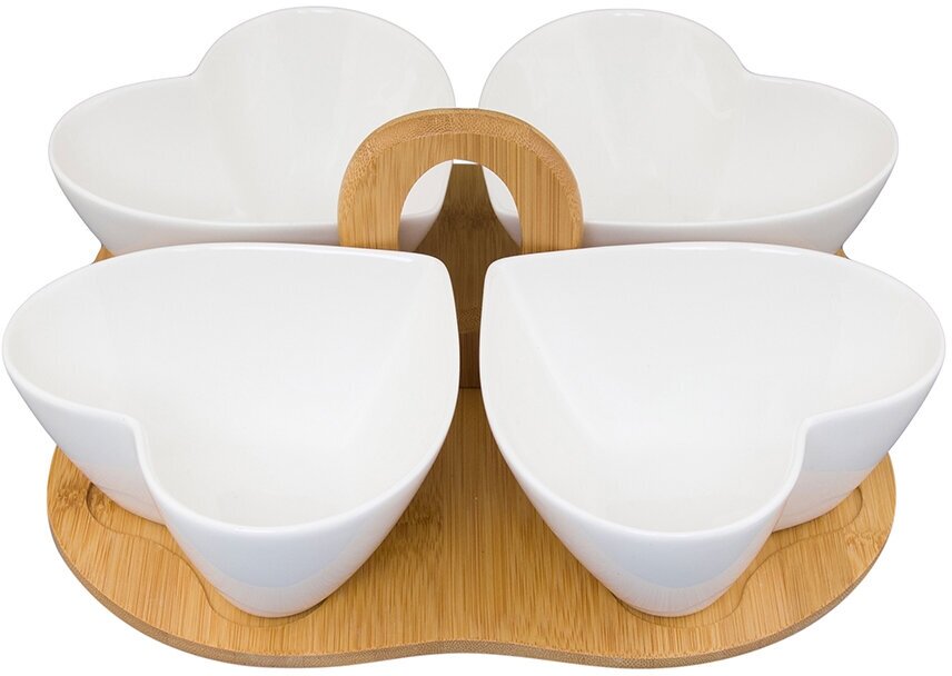 фото Elan gallery Менажница Белое сердце, 4 секции на подставке