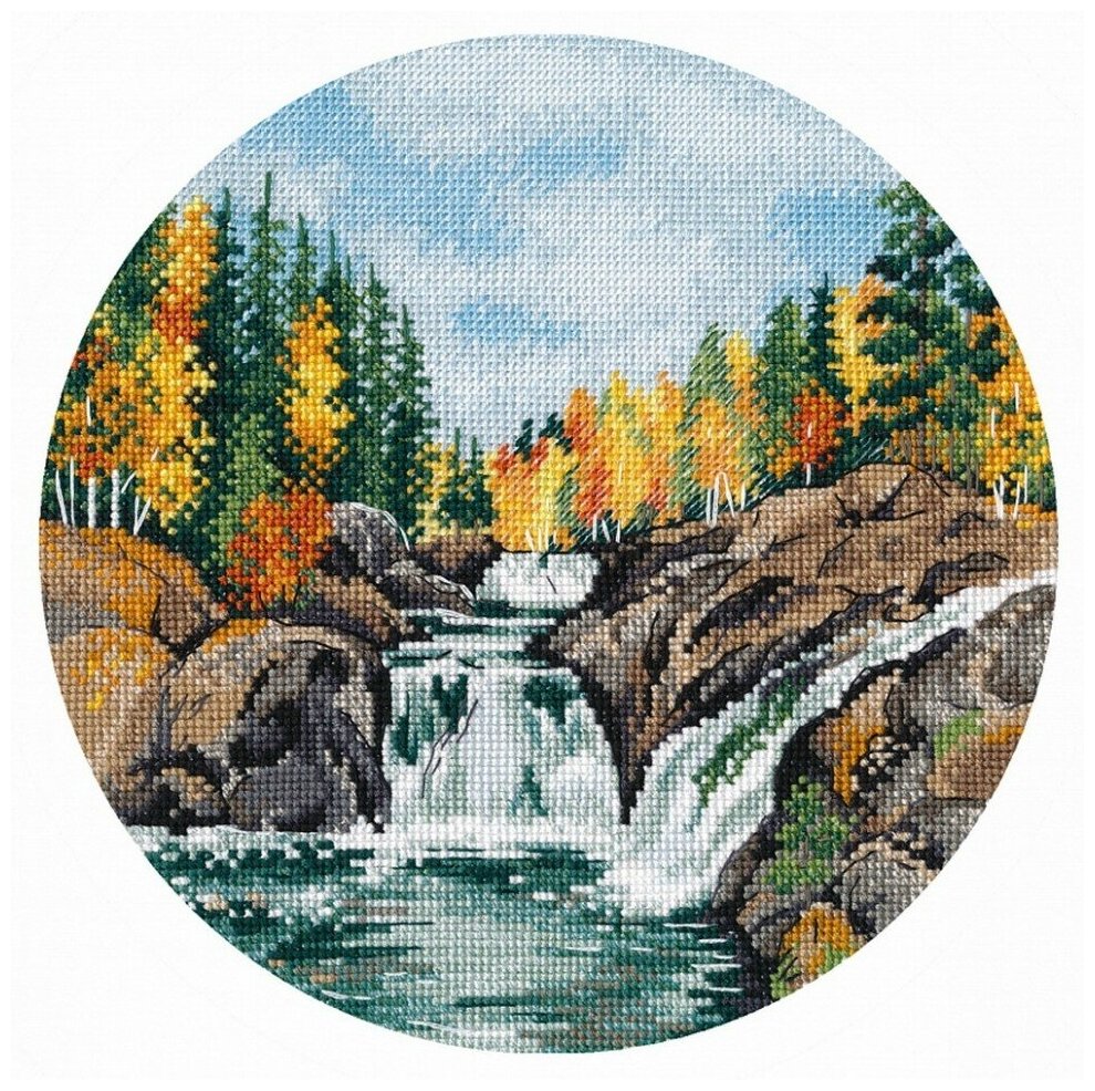 Карелия. Водопад Кивач #1484 Овен Набор для вышивания 20 × 20 см Счетный крест
