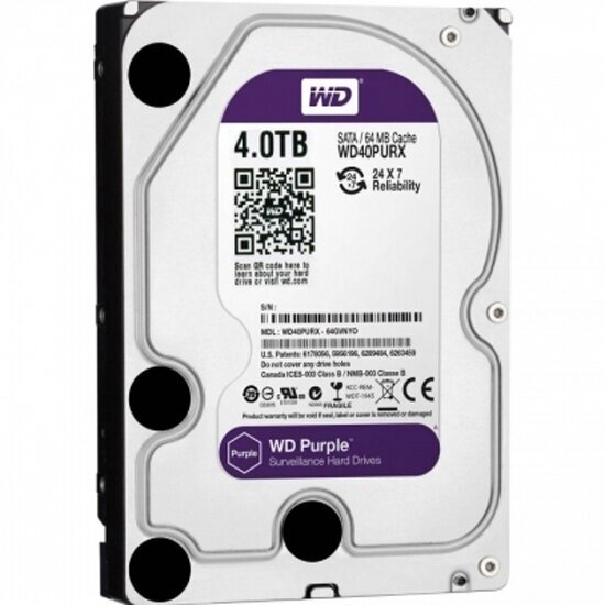 Жесткий диск 3.5" Western Digital WD Purple 4 ТБ, SATA III, 64 Mb, 5400 rpm (WD40PURZ)