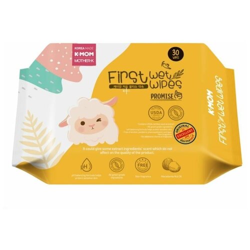 Детские влажные салфетки для рук и рта K-MOM First Wet Wipes Promise, 30 листов 0+