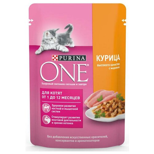 Корм для котят Purina ONE с курицей и морковью, 75 г, 26 шт