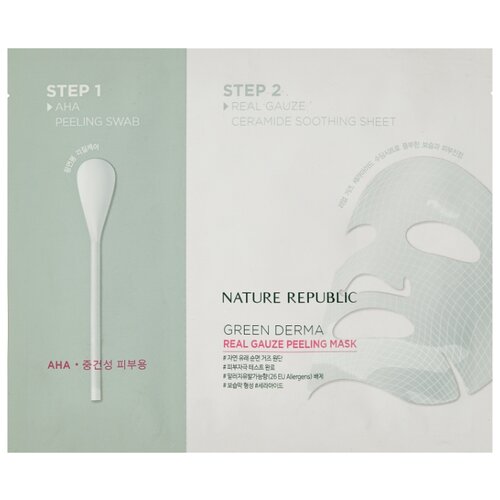 фото NATURE REPUBLIC Пилинг маска на основе АНА-кислот для сухой кожи Green derma real gauze peeling mask, 28 г