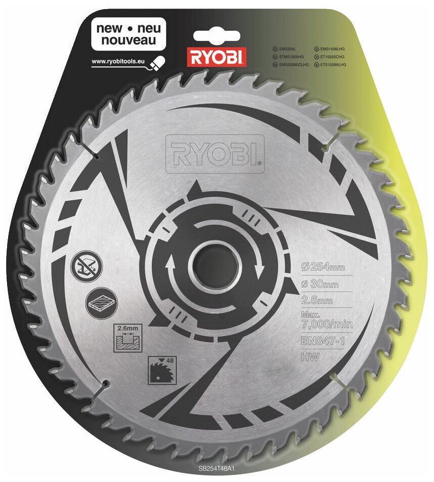 Диск пильный 254 мм Ryobi SB254T48A1