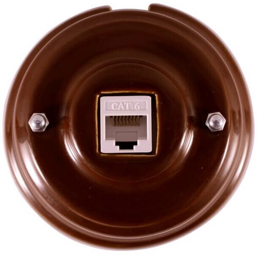 Розетка компьютерная RJ 45 (cat.6), цвет bruno (коричневый), серебристая фурнитура, арт. РК6КС