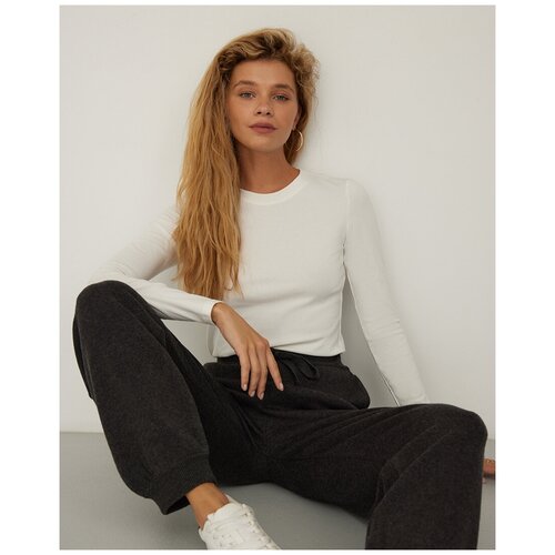 фото Cocos хлопковый лонгслив из спортивного трикотажа, молочный, xs