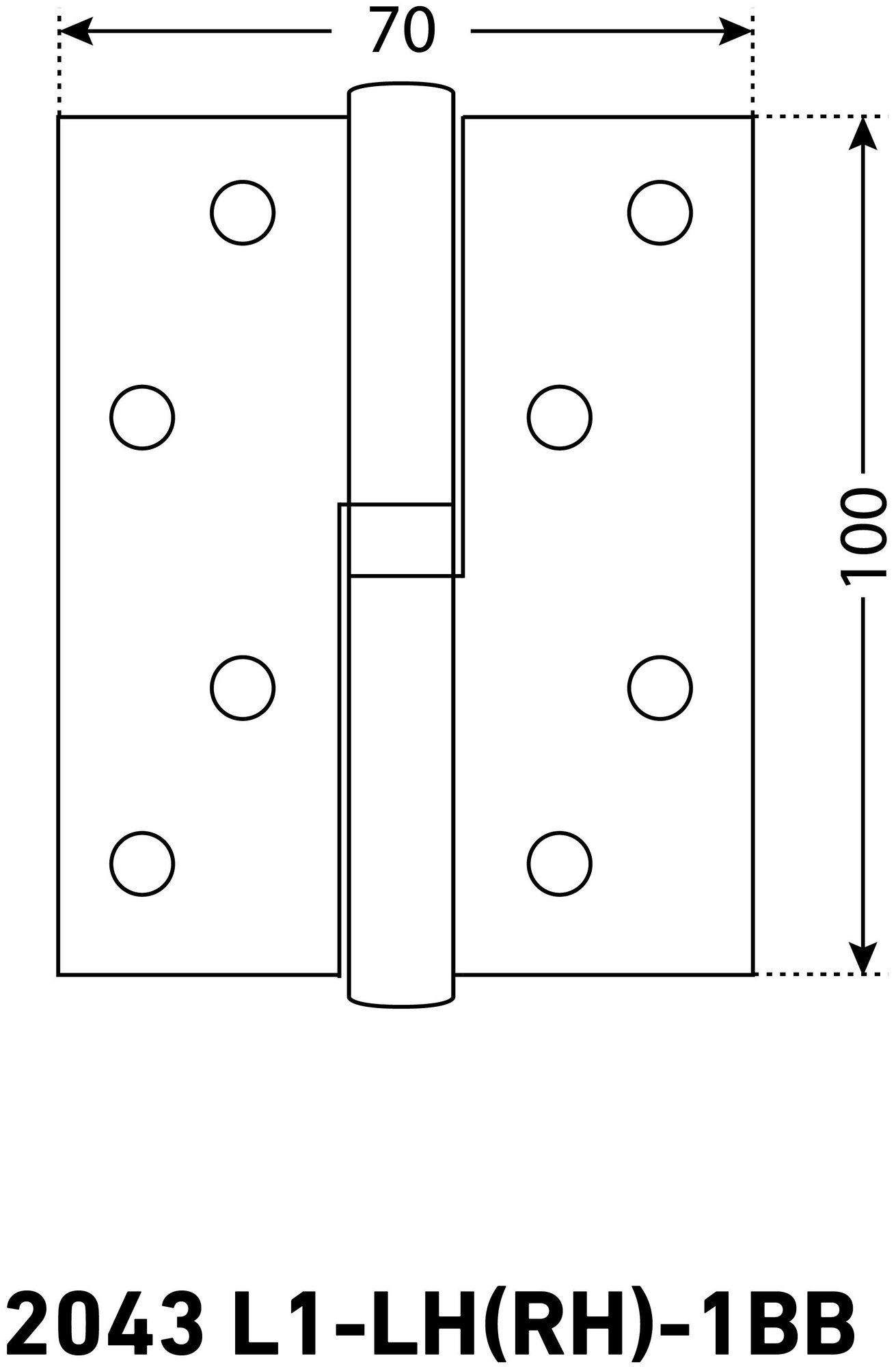 Петля дверная (2 штуки) правая аллюр 2043 L1-RH-1BB-CP, цвет хром 100х70