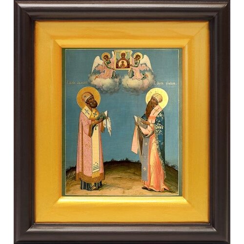 Святители Кирилл и Афанасий Александрийские, икона в широком киоте 16,5*18,5 см