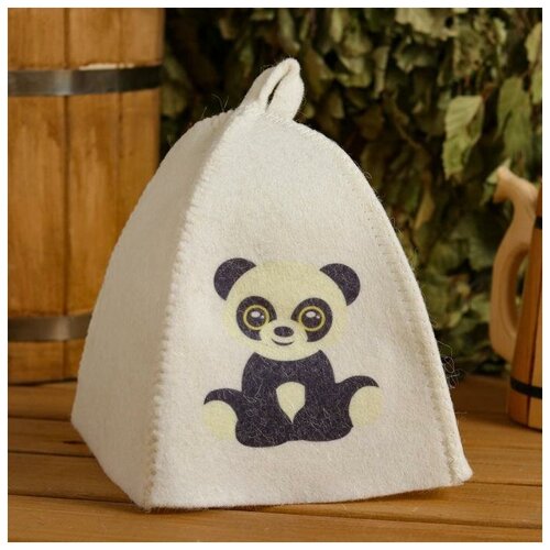 Шапка для бани с детским принтом Панда , белая шапка для бани и сауны детская панда с принтом белая