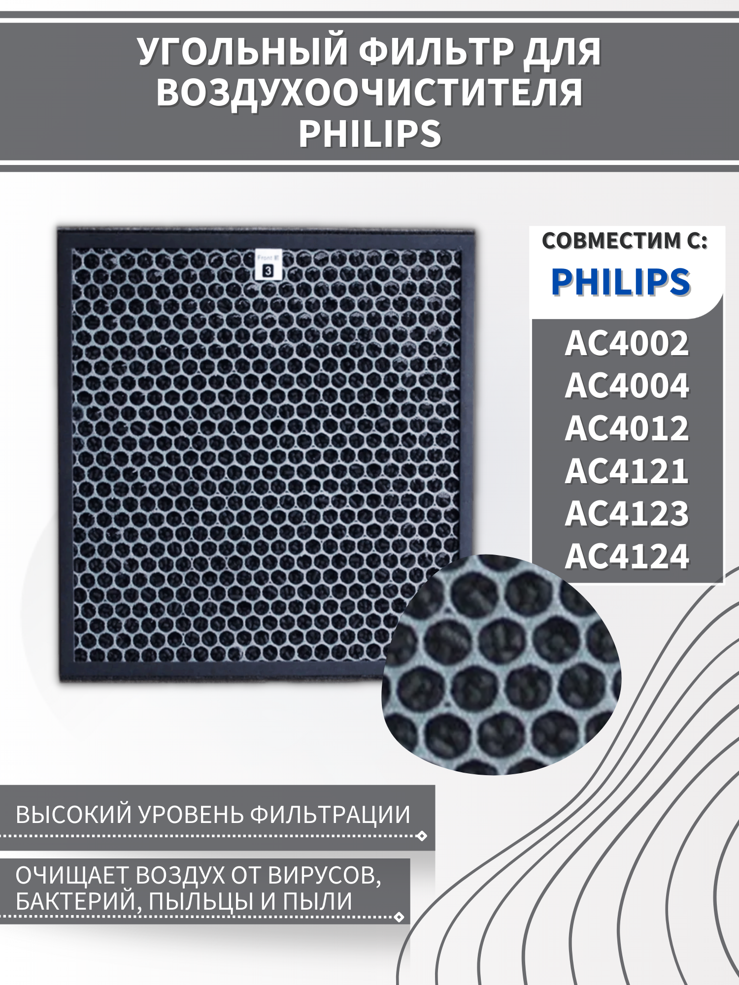 Фильтр для воздухоочистителя Philips AC4002, AC4004, AC4012, AC4121, AC4123, AC4124