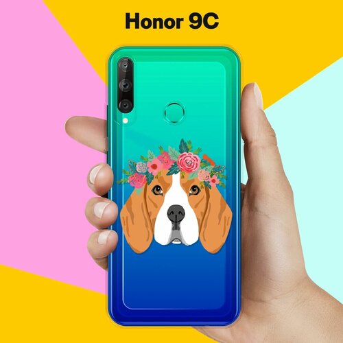 Силиконовый чехол Бигль с цветами на Honor 9C силиконовый чехол бигль на honor 9c