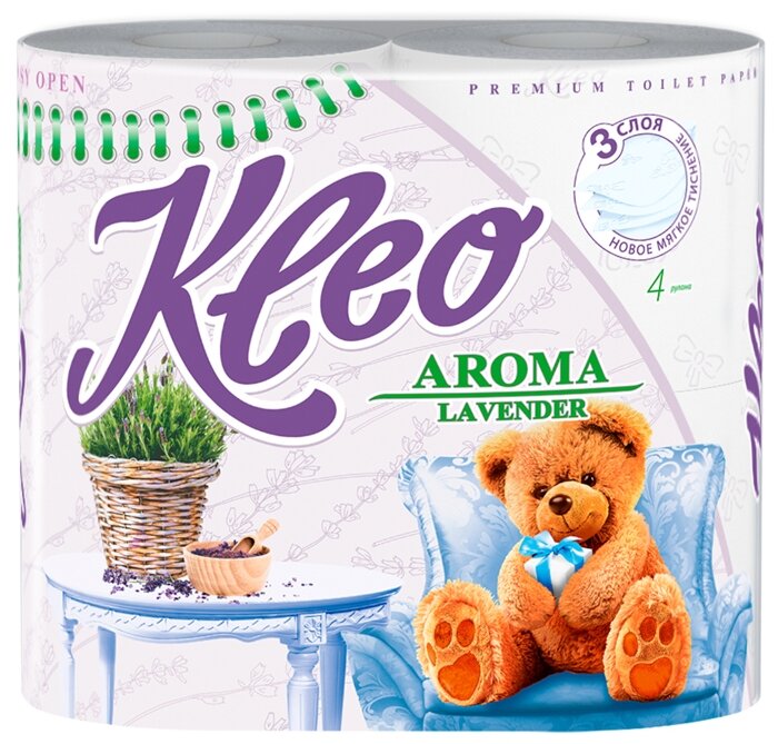 Туалетная бумага Kleo Aroma Лаванда трёхслойная 4 рул.