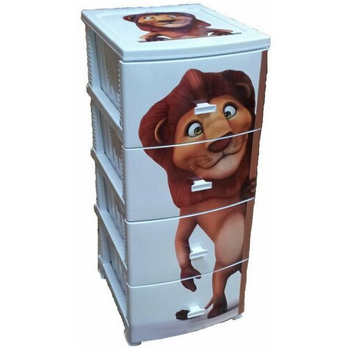 Комод декор 4 ярус Лев моно рис. белый В95*Ш38*Г47