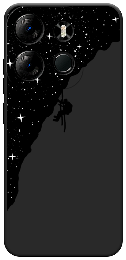 Матовый силиконовый чехол на Tecno Spark Go 2023 / Техно Спарк Го 2023 Скалолаз в космосе, черный