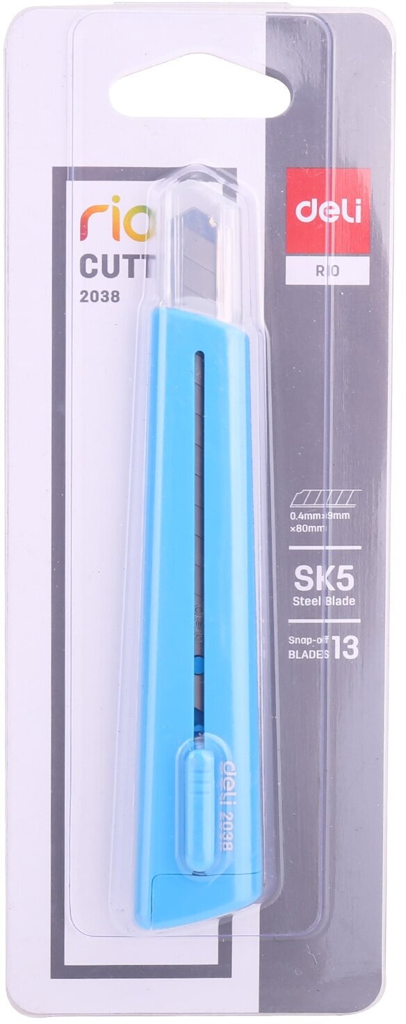 Нож канцелярский, ширина лезвия 9 мм, синий (E2038BLUE) DELI - фото №3