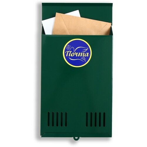 Ящик почтовый без замка (с петлёй), вертикальный, зелёный ящик почтовый без замка с петлёй вертикальный домик синий
