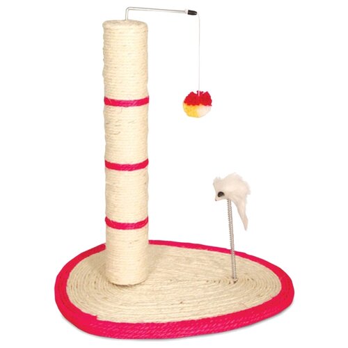 Когтеточка Triol Столбик №205 с мышкой на пружине и шариком 40 x 30 x 49 см два мячика на веревке для кошек сизаль 15см 18 шт