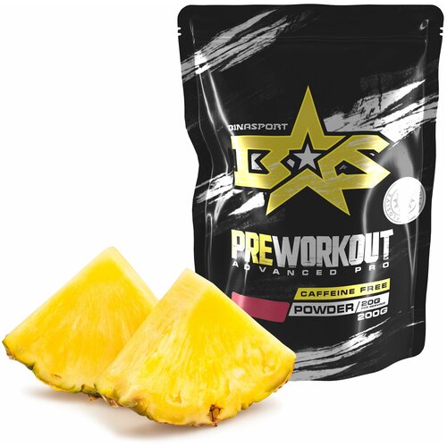 фото Предтренировочный комплекс binasport "preworkout advanced pro caffeine free" (без кофеина) порошок 200 г со вкусом ананаса