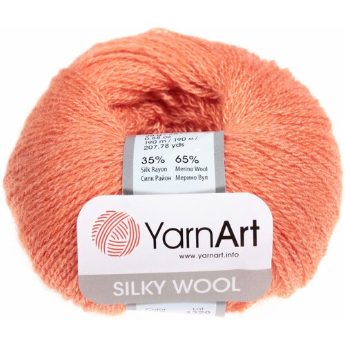 Пряжа YarnArt Silky Wool, 35% искусственный шелк, 65% шерсть, 190м/25г, цвет морковь, 1 шт.