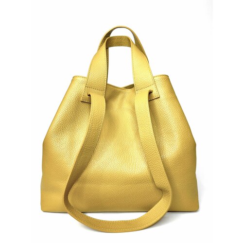 фото Женская желто-горчичного цвета сумка шоппер 4 ручки из фактурной натуральной мягкой кожи vera pelle