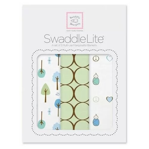 Многоразовая пеленка Swaddle Designs SwaddleLite 120х120 см 3 шт, Cute & Calm Kiwi, 3 шт.