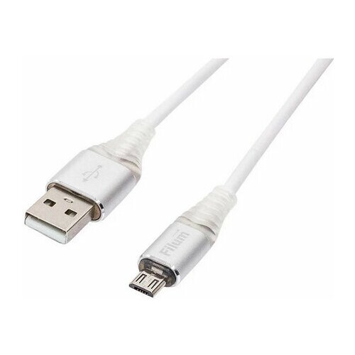 Кабель USB-microUSB Filum FL-CPro-U2-AM-microBM-L1 1 м, USB 2.0 Pro, 2A, индикатор заряда, разъемы: USB A male- USB micro B male, белый кабель интерфейсный usb 2 0 filum fl cpro u2 am bm f1 1 8m 1 8 м ферритовое кольцо черный разъемы usb a male usb b male пакет