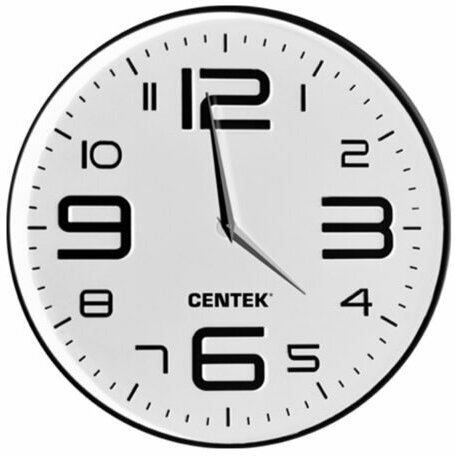 Часы настенные CENTEK СТ-7101 White 30 см диам, круг, объёмные цифры, плавный ход