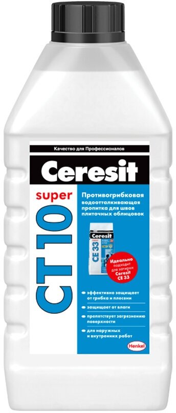 CERESIT CT 10 SUPER пропитка водоотталкивающая противогрибковая для швов плитки (1л)