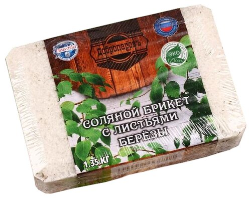 Добропаровъ Соляной брикет с листьями березы, 1,35 кг 11 см 6 см 16 см 1.35 кг береза бежевый