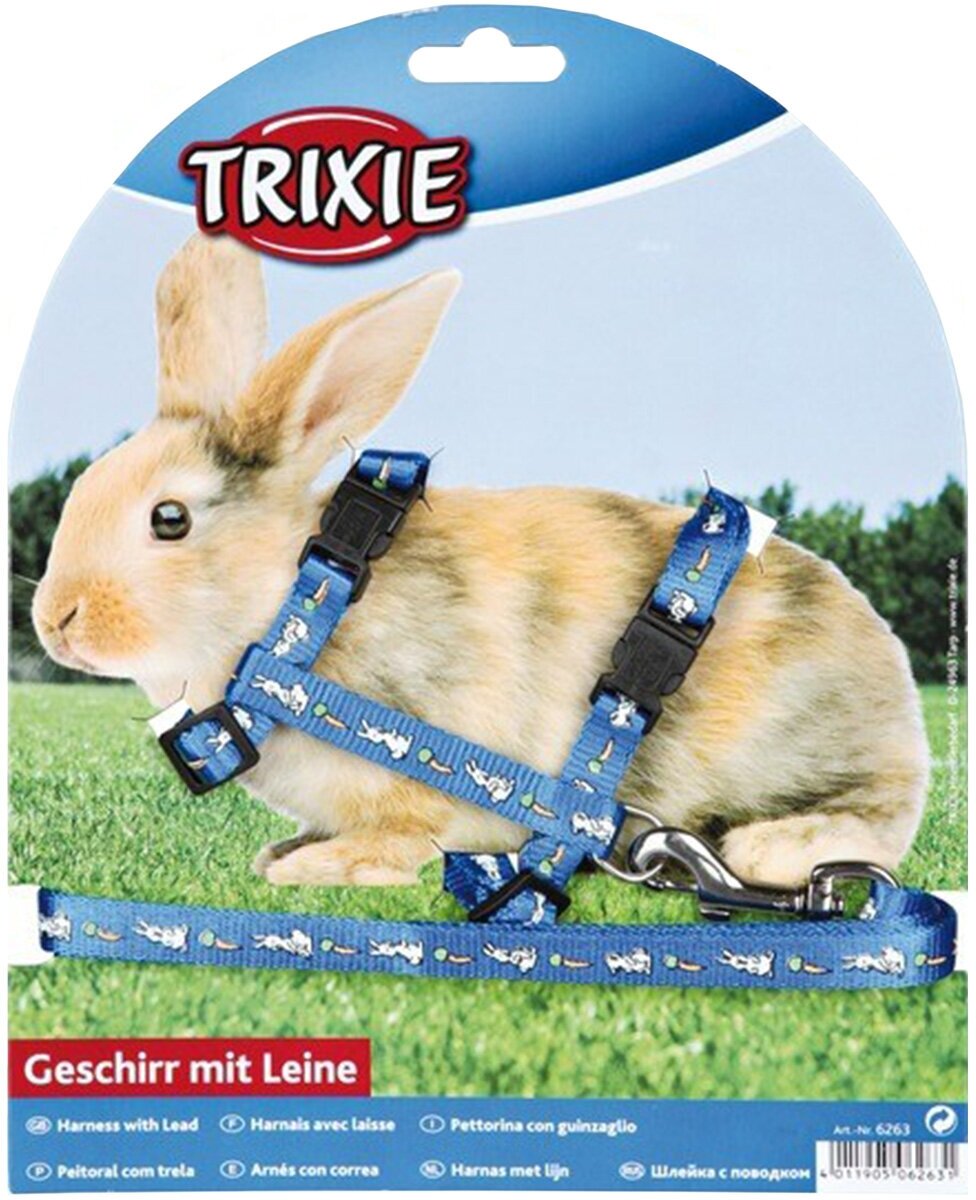 TRIXIE шлейка для кроликов, с поводком, нейлон с рисунком, 10 мм/1,2 м цвет в ассортименте(1 шт)