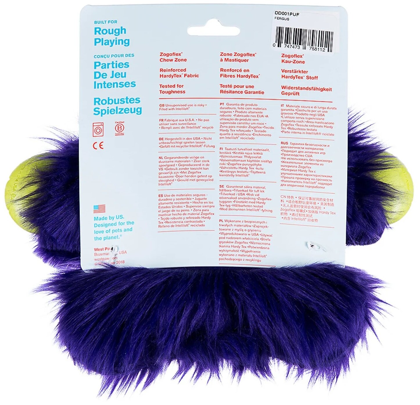 West Paw Zogoflex Rowdies игрушка плюшевая для собак Fergus 24 см фиолетовая - фотография № 8