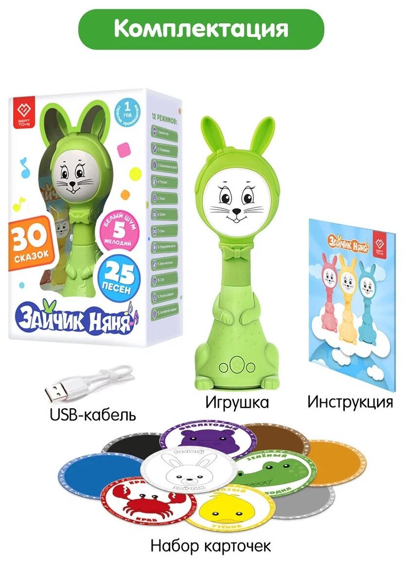 Игрушка интерактивная BertToys Зайчик Няня с белым шумом и погремушкой (цвета в ассорт.) Мультозвуки - фото №13