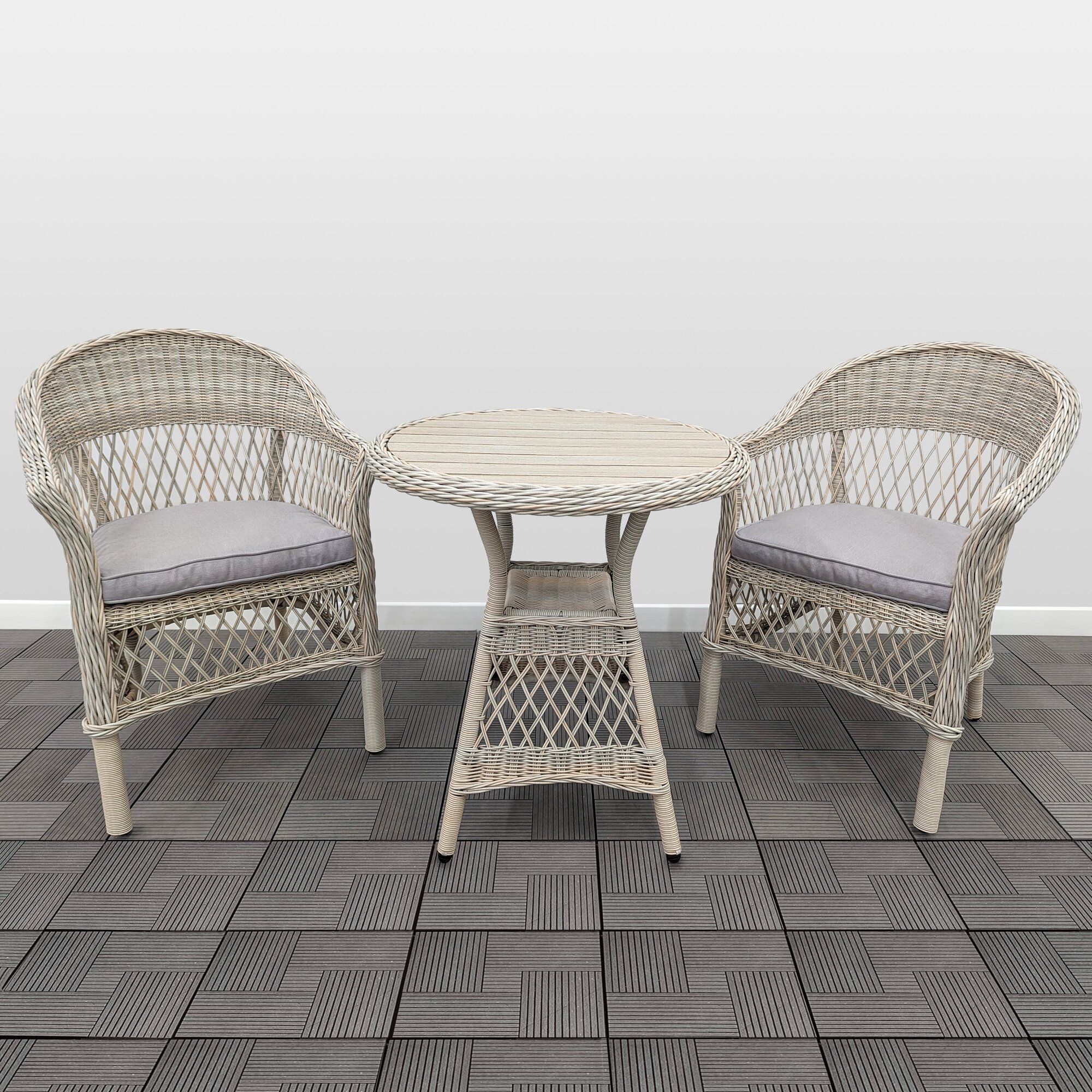 Комплект плетеной мебели кофейный California (стол+2 кресла) серый