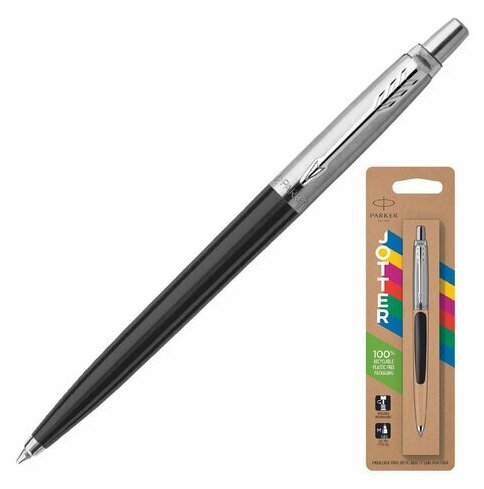 Ручка шариковая PARKER "Jotter Plastic CT" корпус черный детали нержавеющая сталь блистер синяя, 1 шт