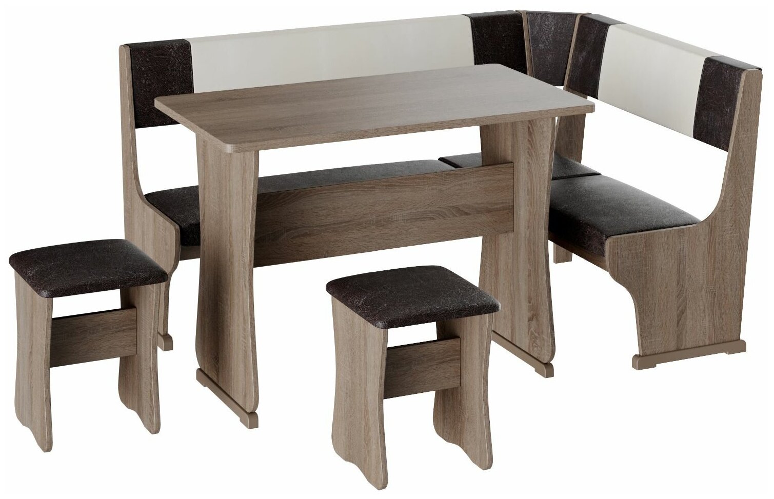 фото Кухонный уголок Гамма Тип 1 Дуб Сонома трюфель/КЗ Шоколад/Бежевый, Стол кухонный, Табурет для кухни, Диван