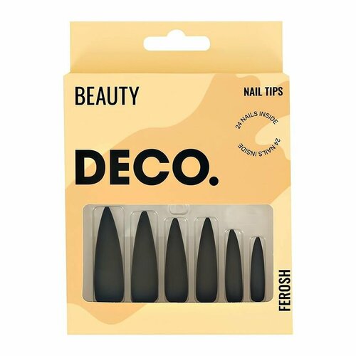 Набор накладных ногтей с клеевыми стикерами DECO. FEROSH black (24 шт + клеевые стикеры 24 шт)
