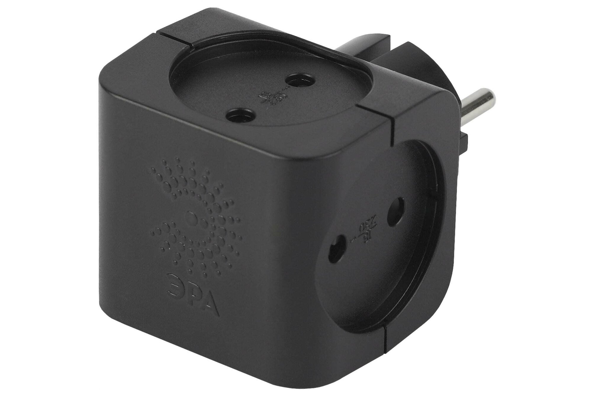 Тройник сетевой электрический ЭРА, 4 гнезда, без заземления, черный