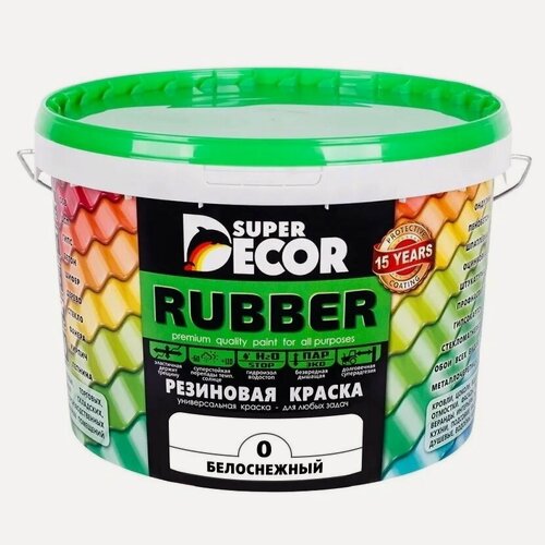 Изображение товара Резиновая краска Super Decor Rubber №00 Белоснежный 12 кг, матовая краска без запаха, для бетона, дерева, фасада