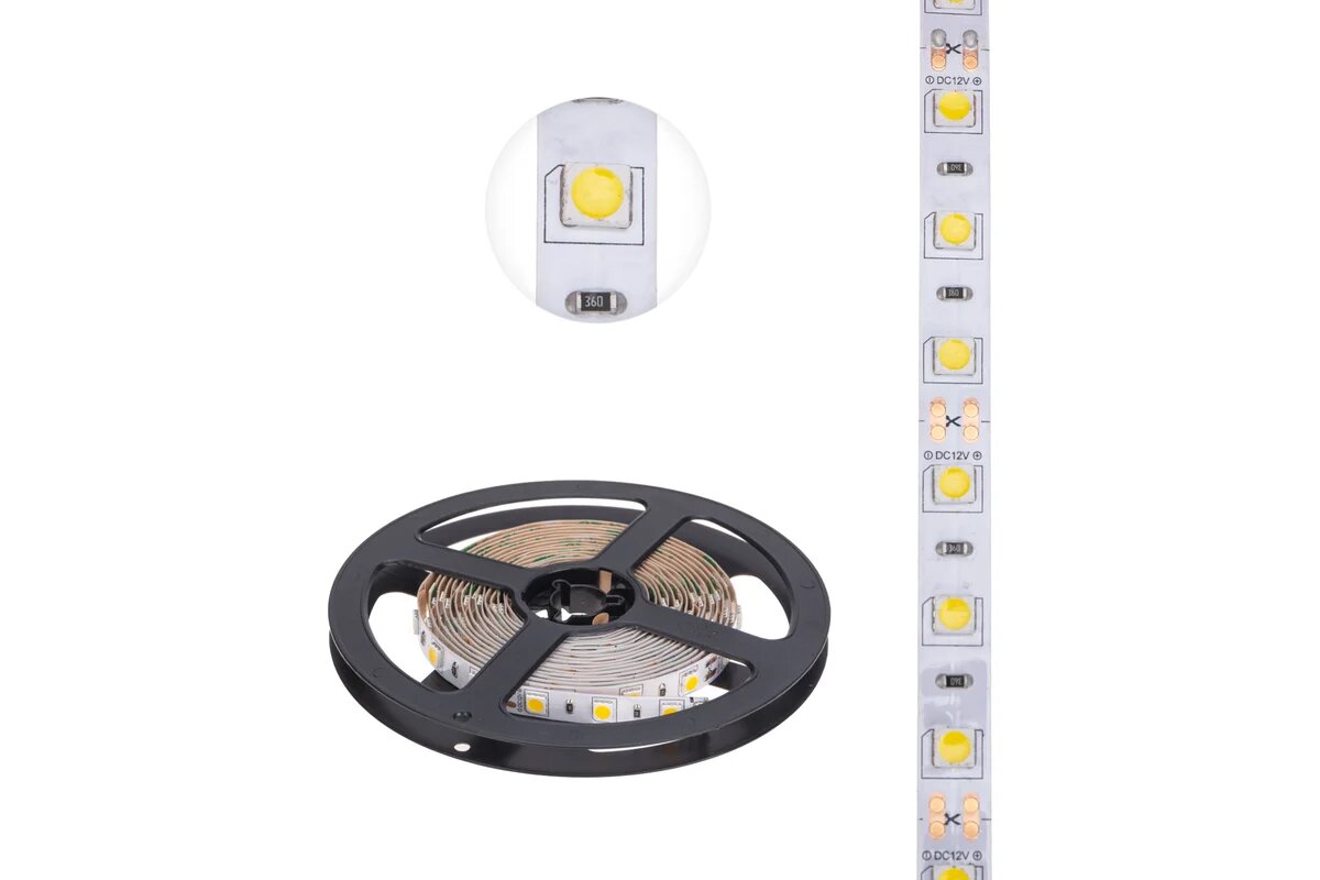 Светодиодная лента Lamper 12в smd5050 144вт/м 60 led/м 2700к 10мм 3м для бп с клеммами ip20 141-2022
