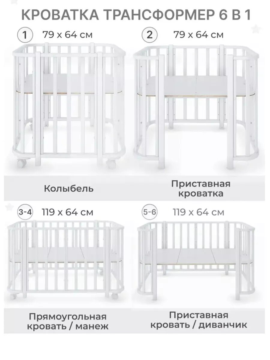 Картинки Детская кровать для новорожденного LiLoo с белыми стойками