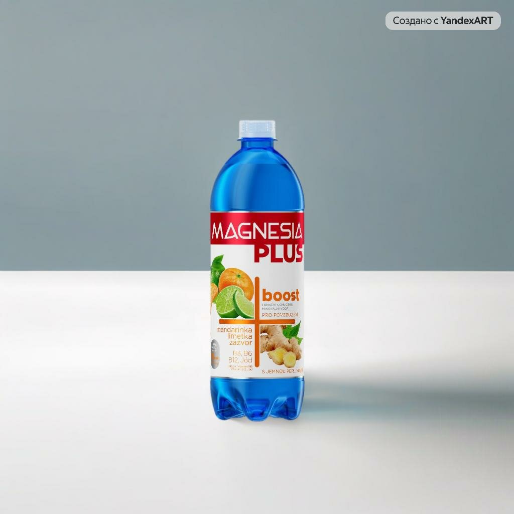 Минеральная вода Magnesia Plus boost, лечебно-столовая, слабогазированная, с витаминами: B3, B6, B12) и йод